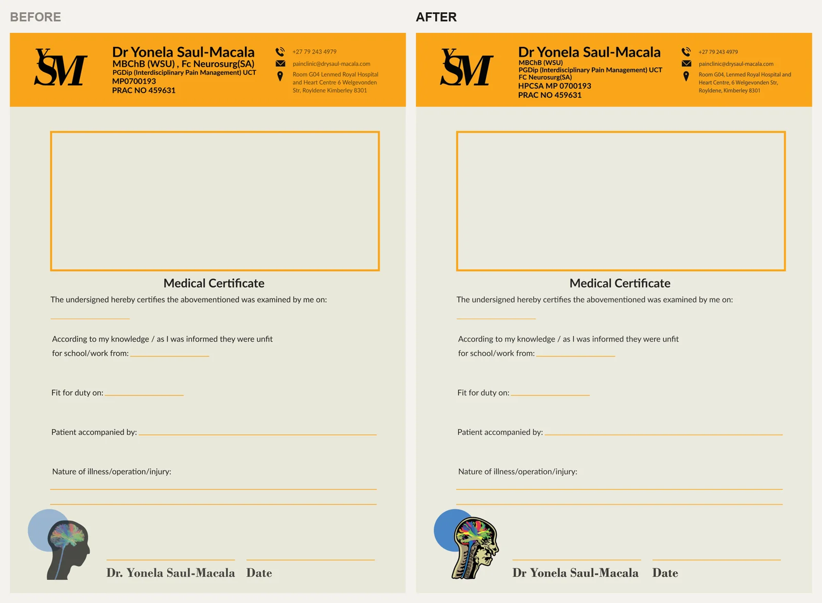 Medical certificate (blank form), before and after
