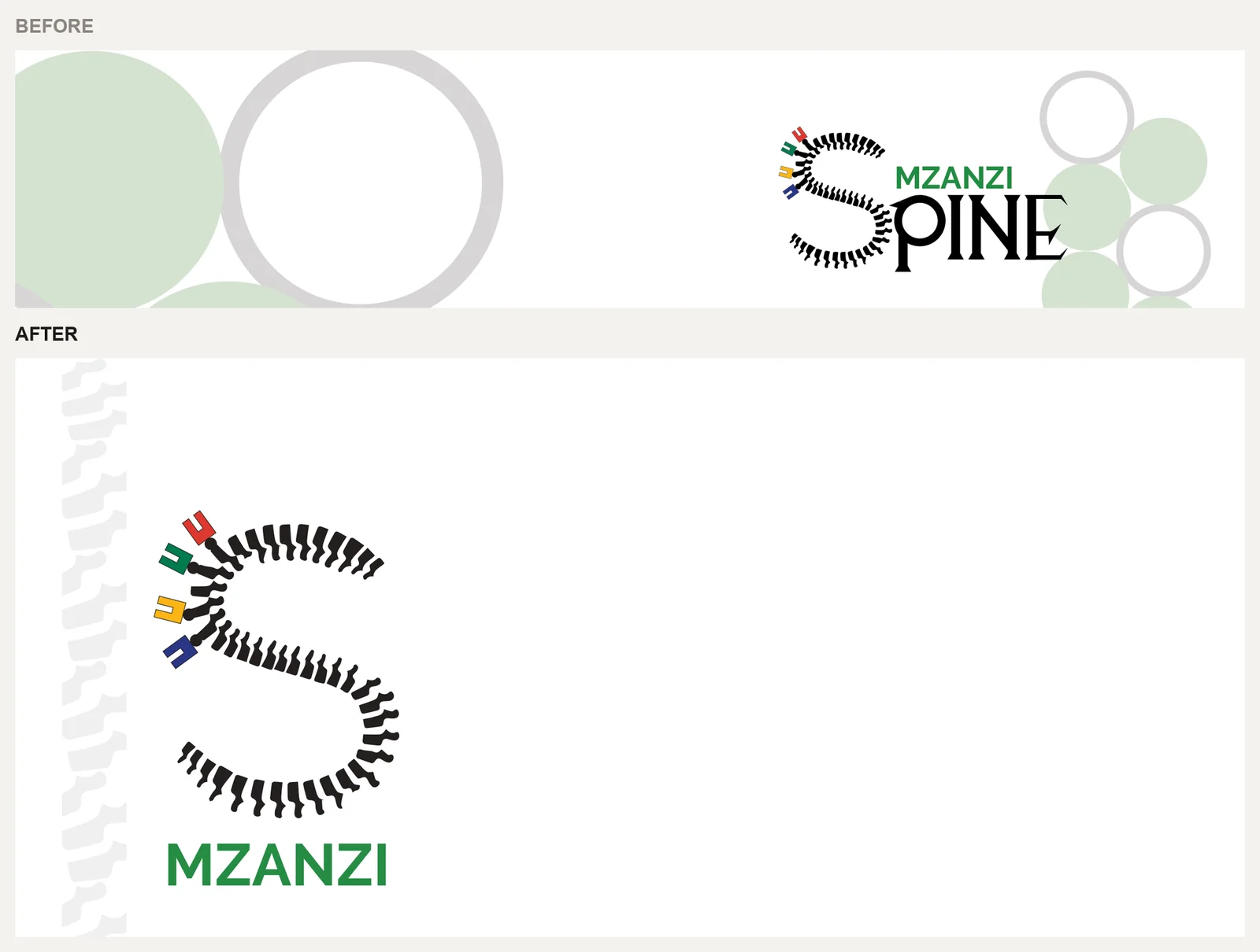 Letterhead header, before and after